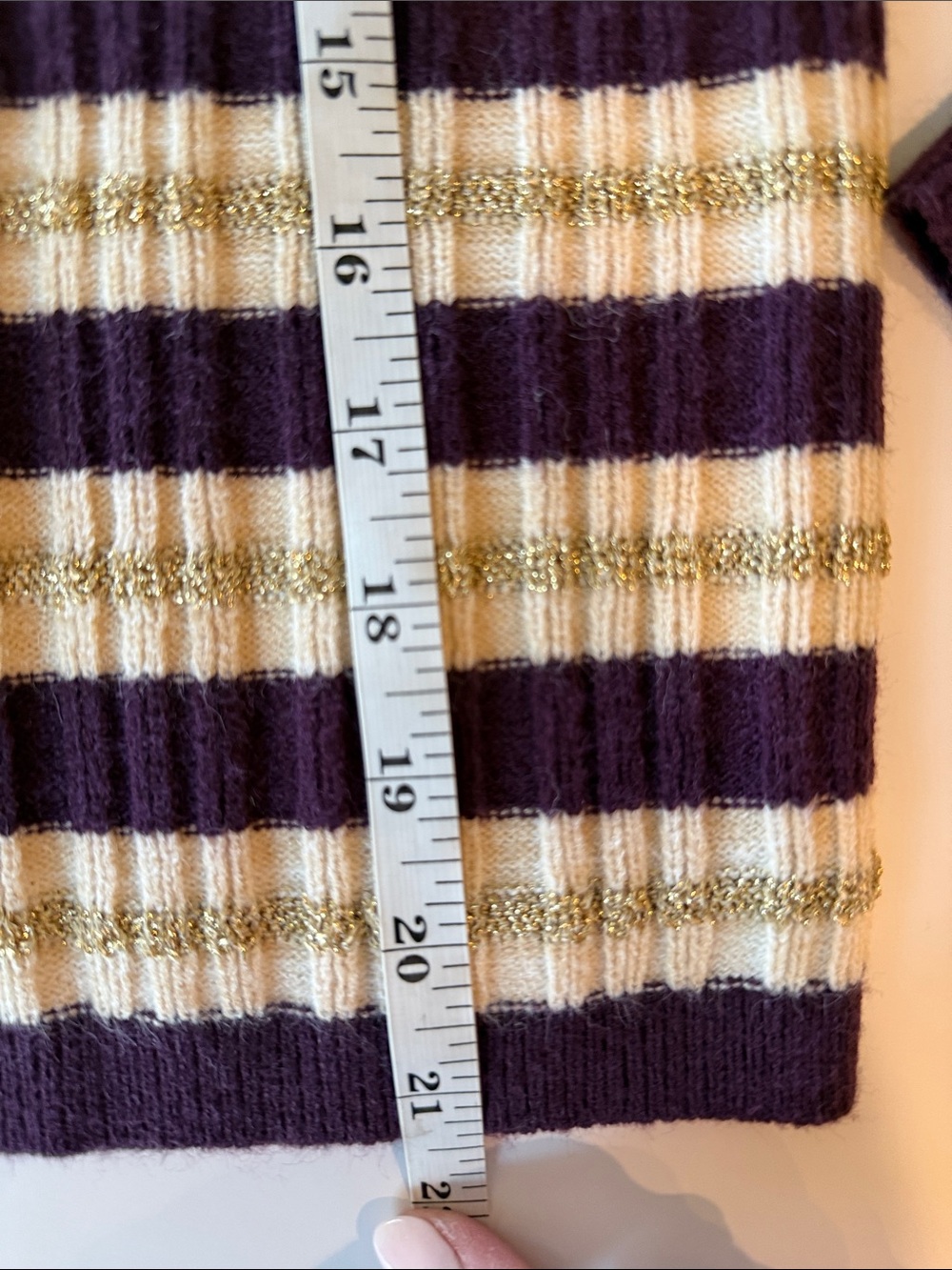 NWT Ann Taylor Purple/Gold Striped Ribbed Knit Turtleneck Sweater Size Small - Picture 9 of 11
